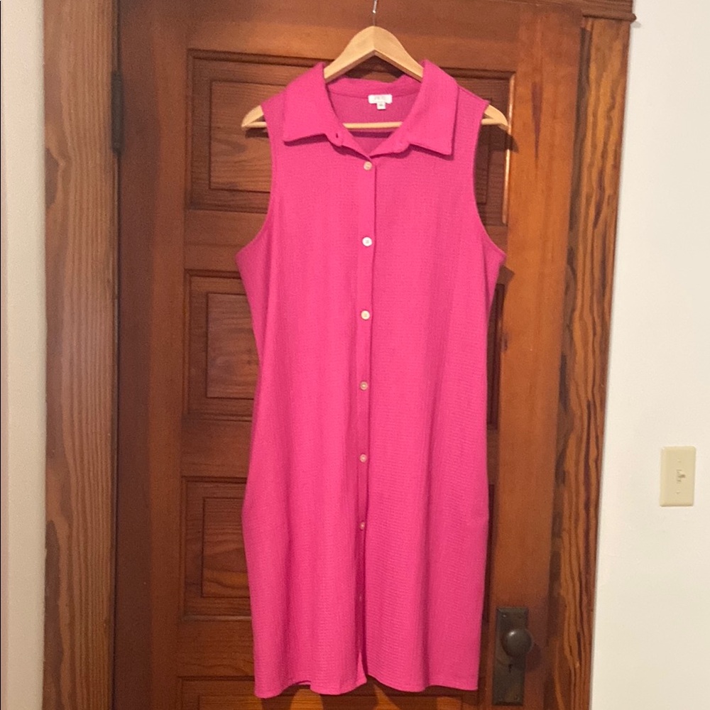 Kaktus Pink Sleeveless Midi Sundress with Notched Collar